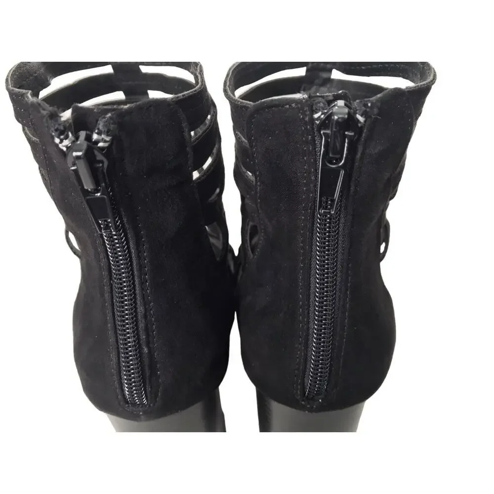 Charlotte Russe Size 10 Cameron Black Block Heel PeepToe Caged Gladiator Sandals